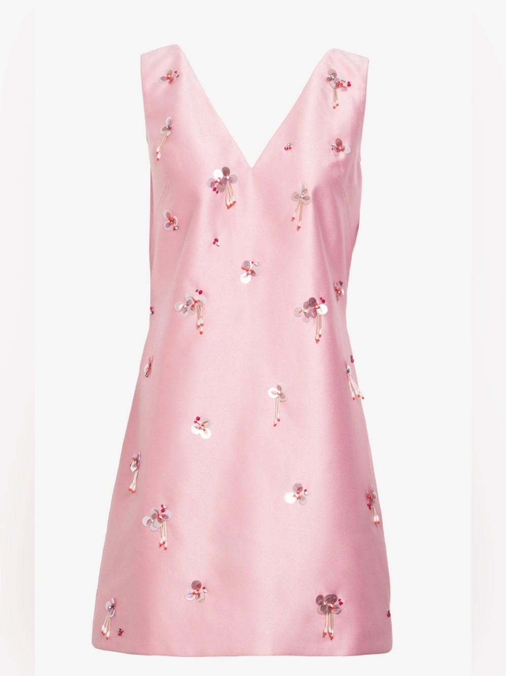 Pink V-Neck Embellished Mini Dress